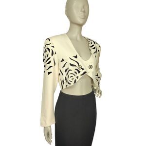 Vintage 80s Paula Hian 100% Silk Animal Print Signed Cropped Bolero Jacket Top